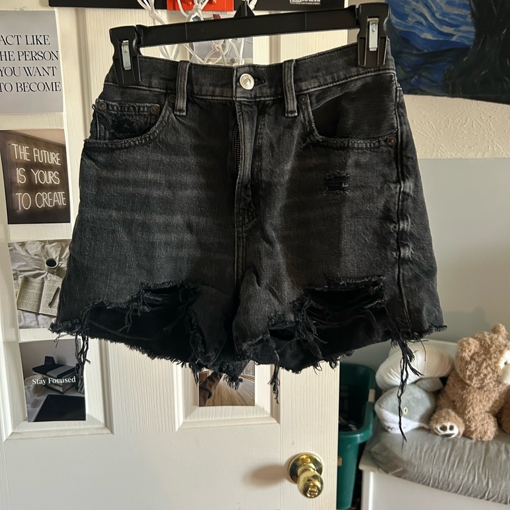 Women's Black Distressed Denim Shorts